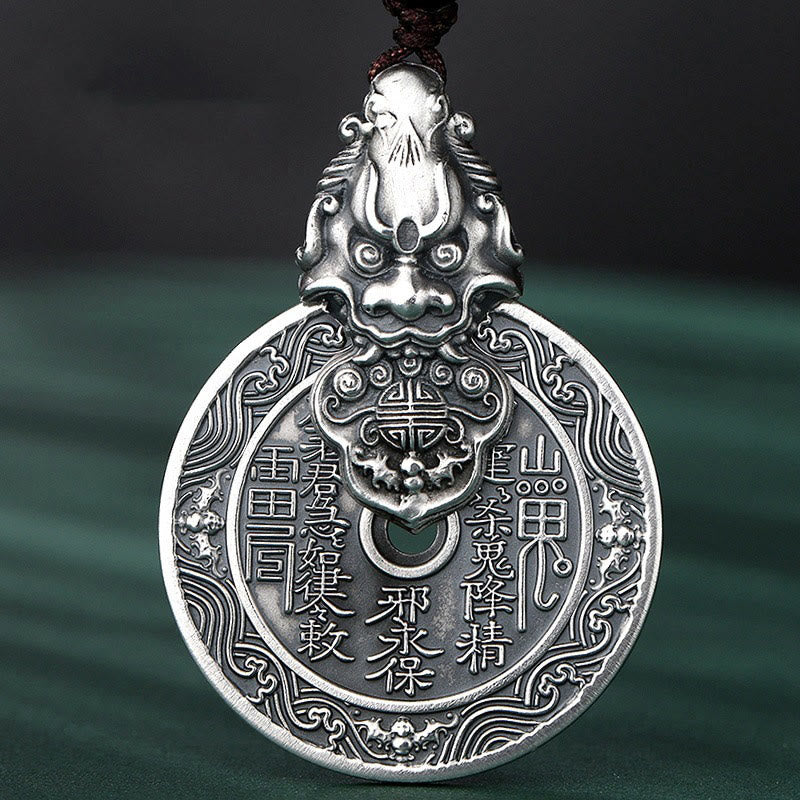 Buddha Stones Collana con ciondolo in rame Pixiu Harmony con design Bagua dei fantasmi della montagna che spendono soldi - Image 6