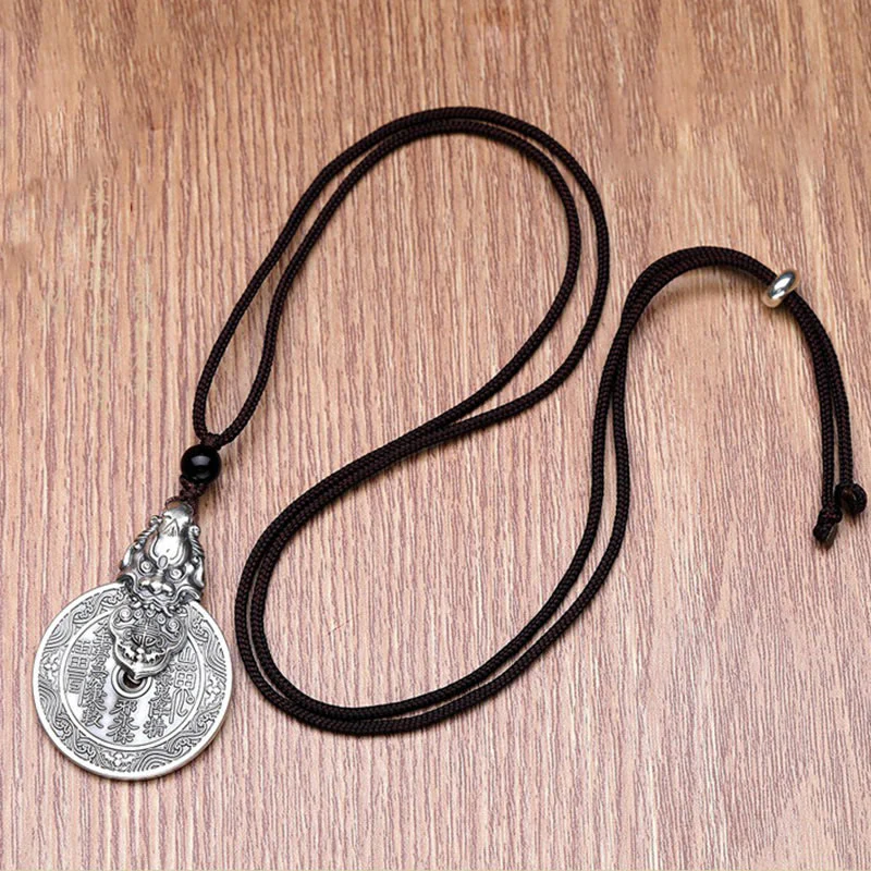Buddha Stones Collana con ciondolo in rame Pixiu Harmony con design Bagua dei fantasmi della montagna che spendono soldi - Image 7