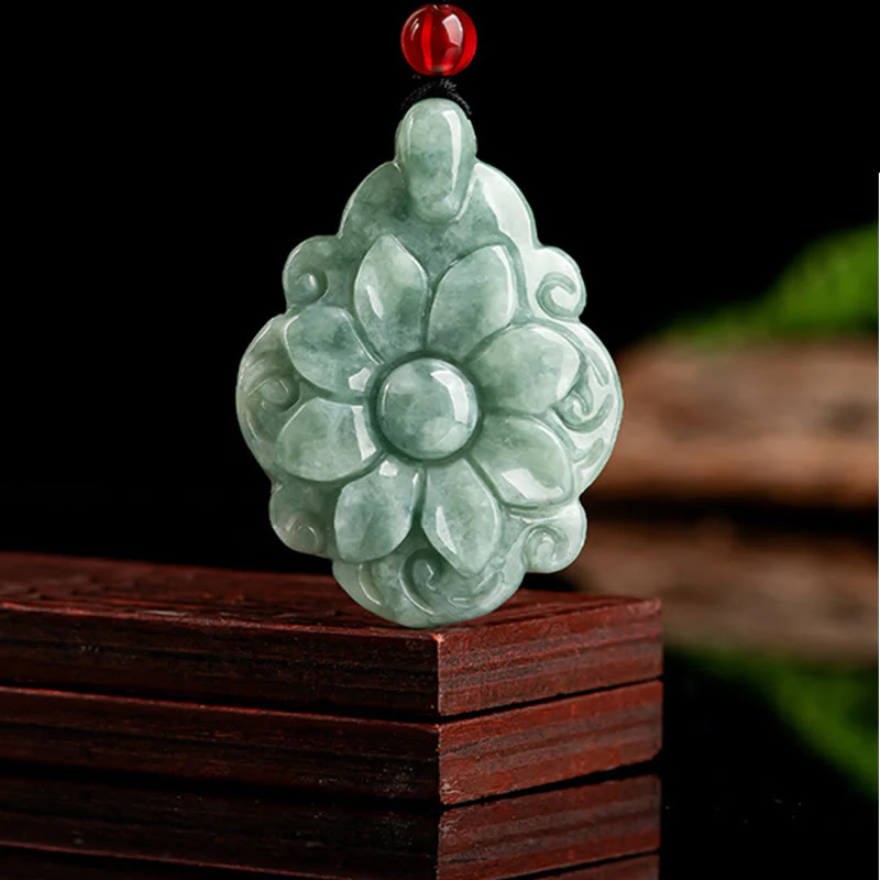 Buddha Stones Collana con ciondolo portafortuna con motivo floreale Kalanchoe blossfeldiana in giada naturale - Image 4
