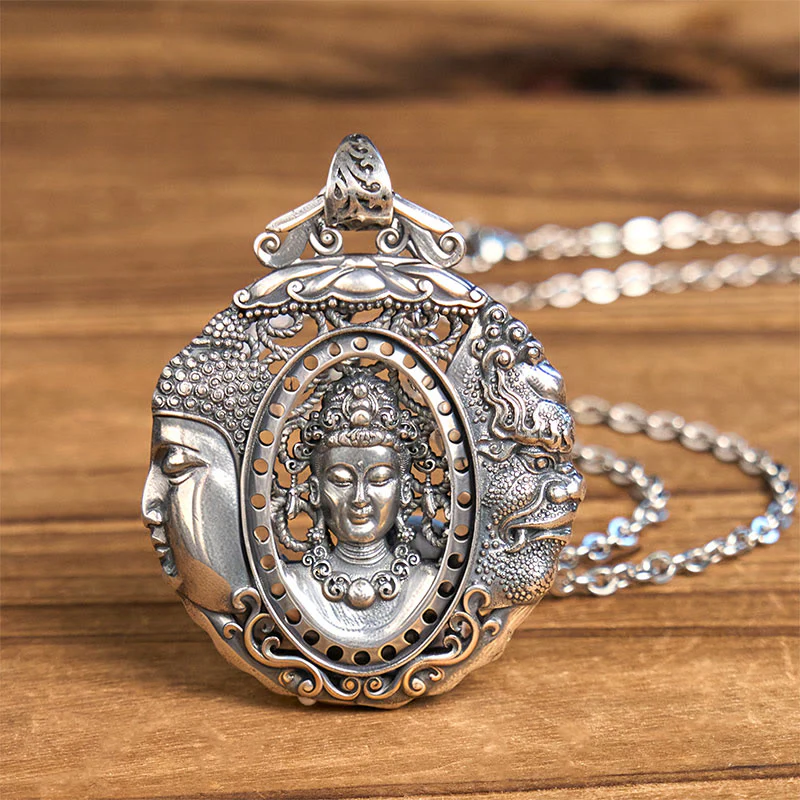 Buddha Stones Collana con ciondolo Serenity in rame con motivo Buddha e diavolo