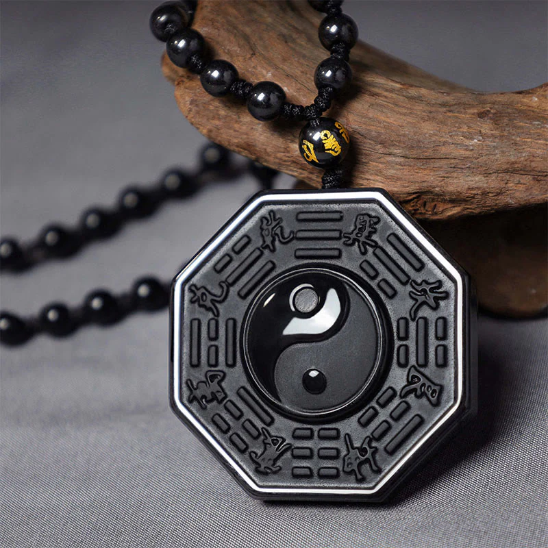 Buddha Stones Collana con ciondolo Yin Yang in pietra di ossidiana nera - Image 2