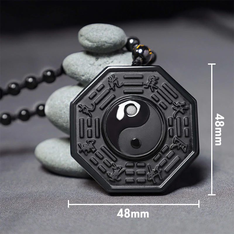 Buddha Stones Collana con ciondolo Yin Yang in pietra di ossidiana nera - Image 3