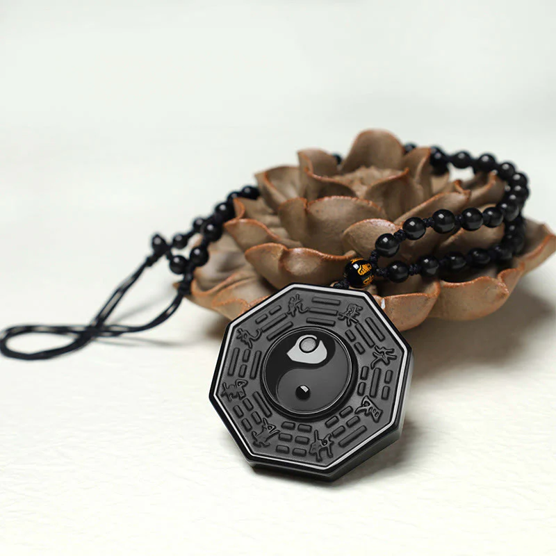 Buddha Stones Collana con ciondolo Yin Yang in pietra di ossidiana nera - Image 4