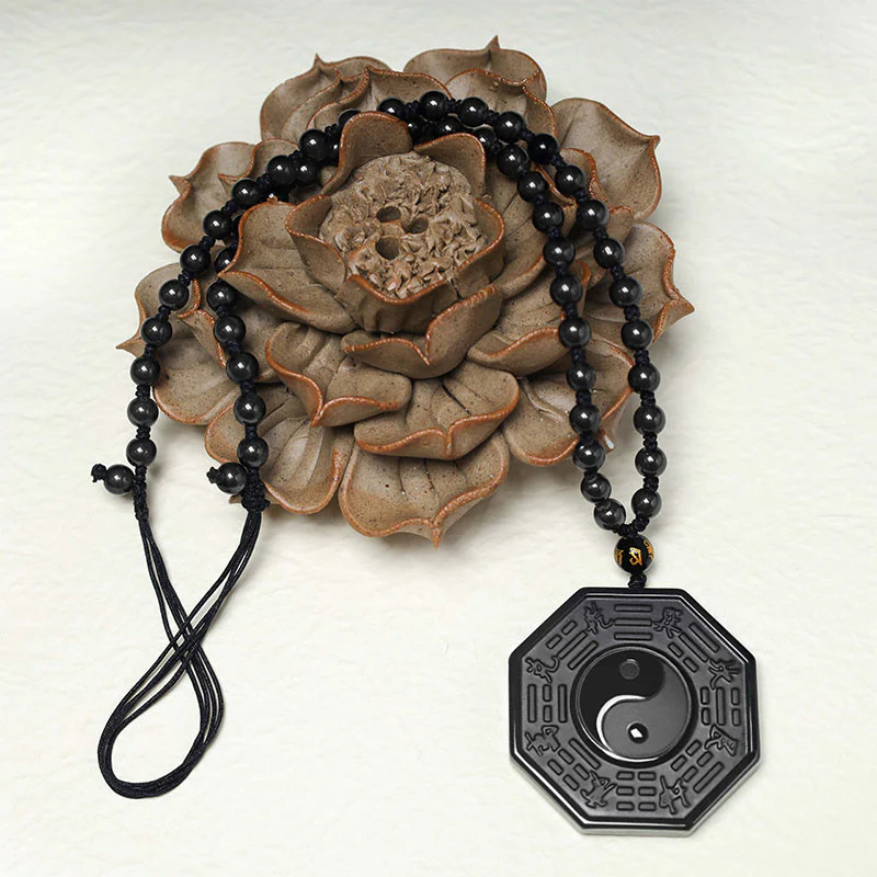 Buddha Stones Collana con ciondolo Yin Yang in pietra di ossidiana nera - Image 5