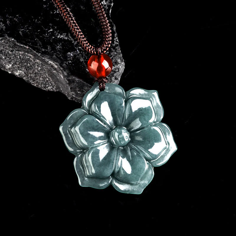 Buddha Stones Collana con pendenti della prosperità in giada con fiori di pesco - Image 2