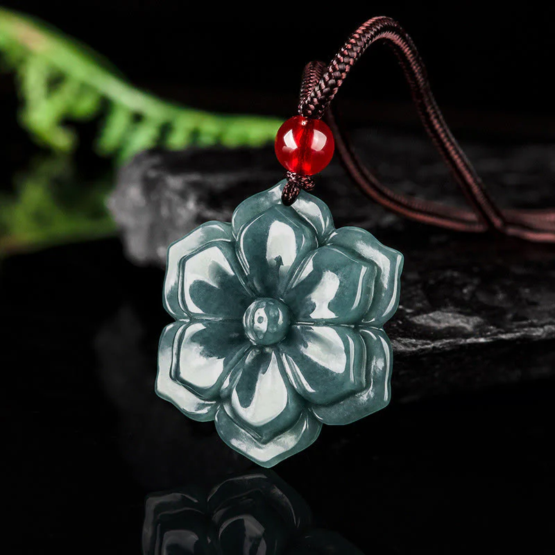 Buddha Stones Collana con pendenti della prosperità in giada con fiori di pesco - Image 3