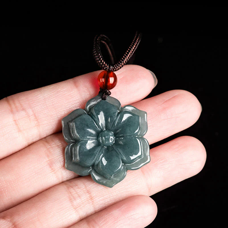 Buddha Stones Collana con pendenti della prosperità in giada con fiori di pesco - Image 4