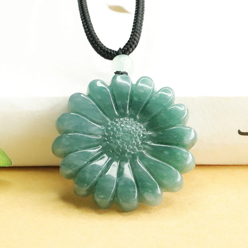 Buddha Stones Collana con pendenti di giada e girasole "Abbondanza"