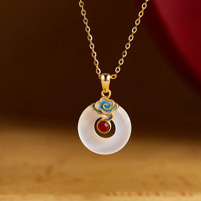 Buddha Stones Collana in argento sterling 925 con fibbia della pace, nuvola, calcedonio, ciondolo armonia