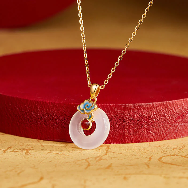 Buddha Stones Collana in argento sterling 925 con fibbia della pace, nuvola, calcedonio, ciondolo armonia - Image 2