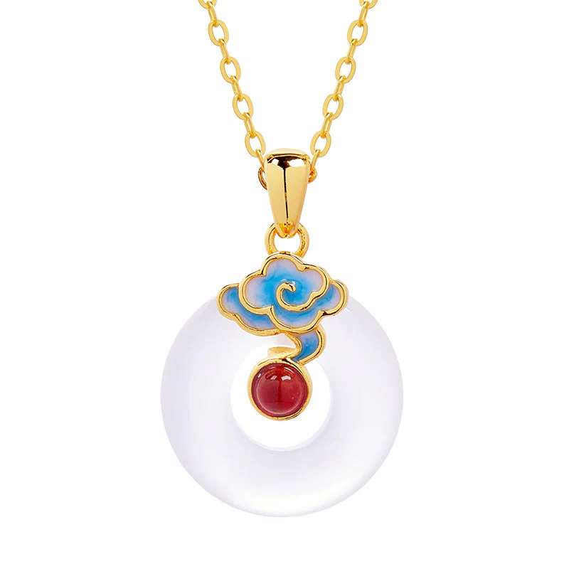 Buddha Stones Collana in argento sterling 925 con fibbia della pace, nuvola, calcedonio, ciondolo armonia - Image 5