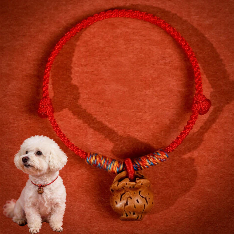 Buddha Stones Collare per cani e gatti con cordino intrecciato rosso pesca, regolabile e resistente. - Image 2