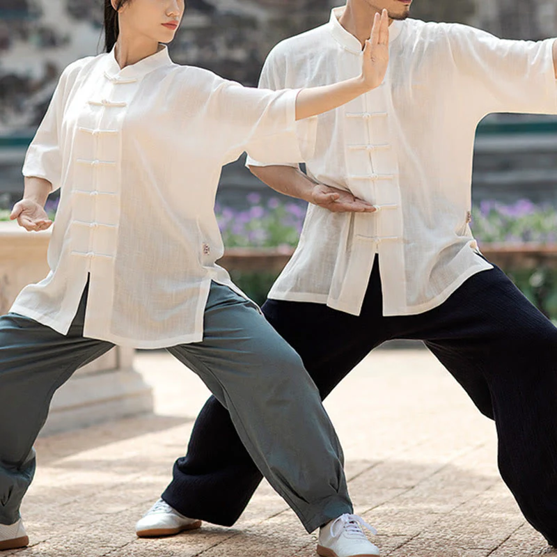 Buddha Stones Colore Solido Rana-Bottone Meditazione Preghiera Spirituale Zen Tai Chi Qigong Pratica Unisex Abbigliamento Set - Image 13