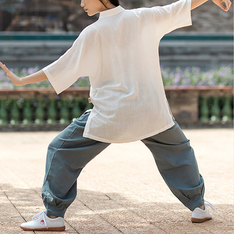 Buddha Stones Colore Solido Rana-Bottone Meditazione Preghiera Spirituale Zen Tai Chi Qigong Pratica Unisex Abbigliamento Set - Image 6