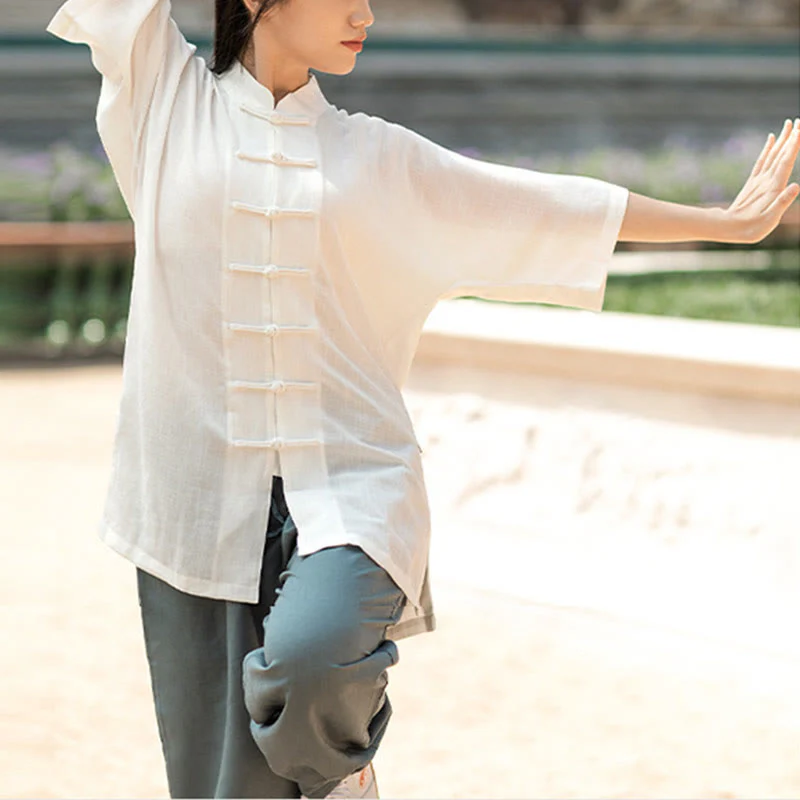 Buddha Stones Colore Solido Rana-Bottone Meditazione Preghiera Spirituale Zen Tai Chi Qigong Pratica Unisex Abbigliamento Set - Image 8
