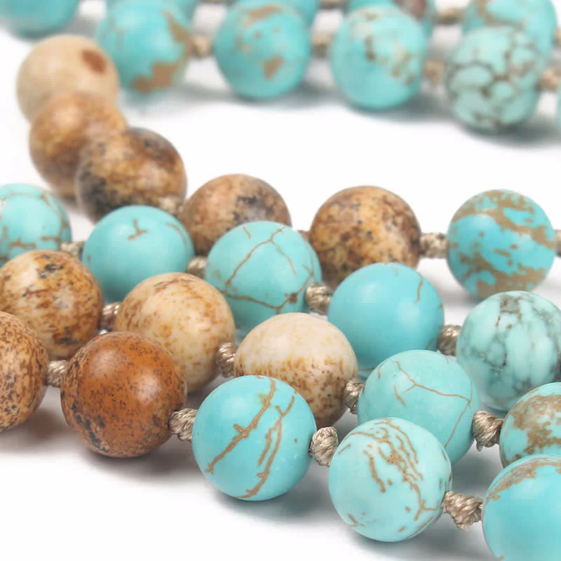 Buddha Stones con 108 perle di Mala in turchese e diaspro con nappa della saggezza - Image 3