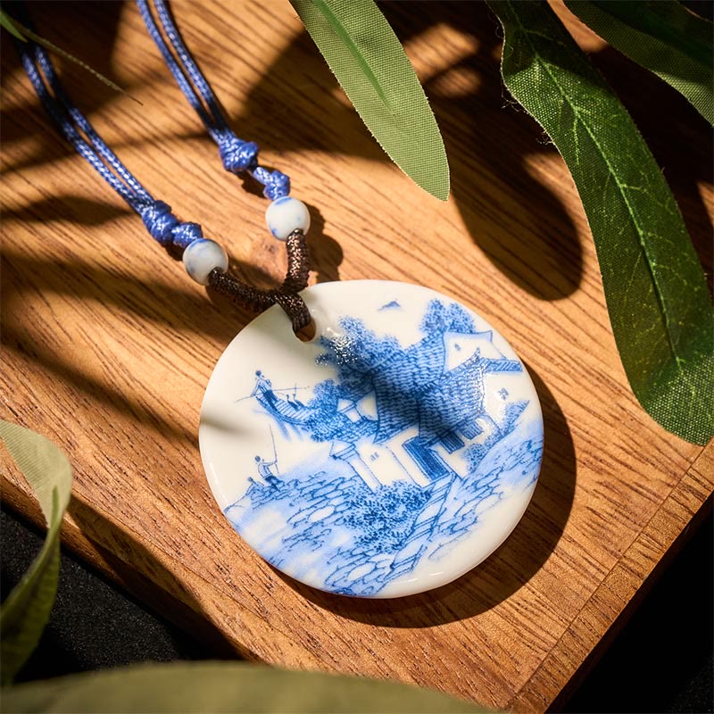 Buddha Stones con ciondolo dell'illuminazione in ceramica con simbolo di loto, simbolo etnico di peonia e fiori di pesco. - Image 13