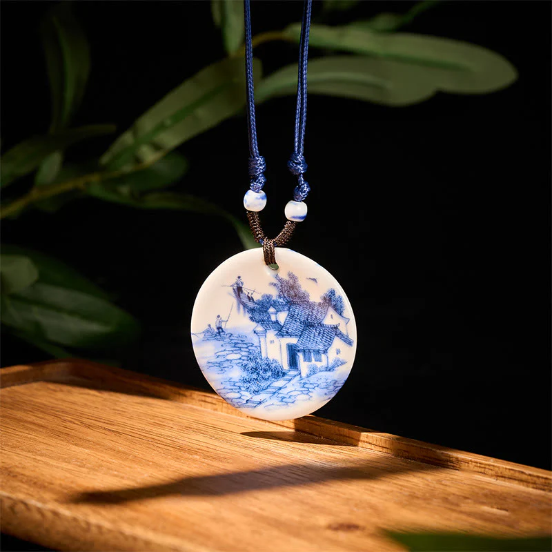 Buddha Stones con ciondolo dell'illuminazione in ceramica con simbolo di loto, simbolo etnico di peonia e fiori di pesco. - Image 14