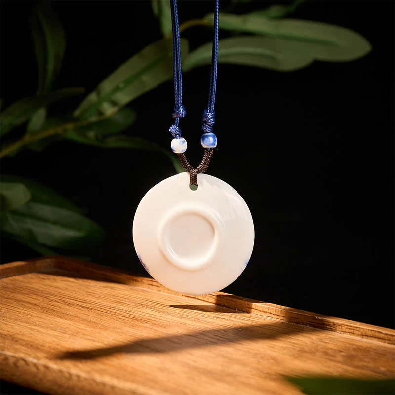 Buddha Stones con ciondolo dell'illuminazione in ceramica con simbolo di loto, simbolo etnico di peonia e fiori di pesco. - Image 15