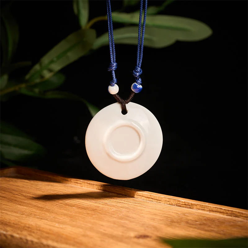 Buddha Stones con ciondolo dell'illuminazione in ceramica con simbolo di loto, simbolo etnico di peonia e fiori di pesco. - Image 16