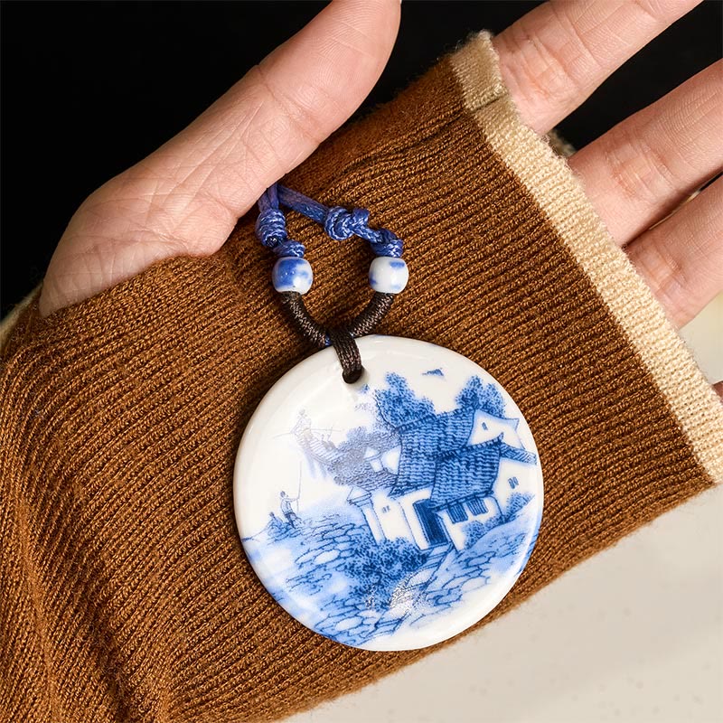 Buddha Stones con ciondolo dell'illuminazione in ceramica con simbolo di loto, simbolo etnico di peonia e fiori di pesco. - Image 17