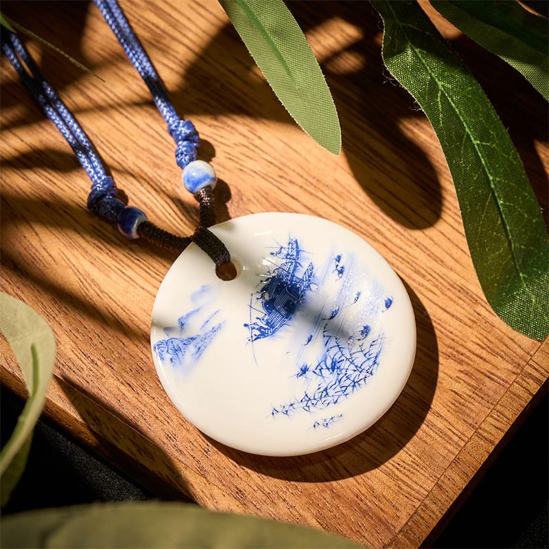 Buddha Stones con ciondolo dell'illuminazione in ceramica con simbolo di loto, simbolo etnico di peonia e fiori di pesco. - Image 19