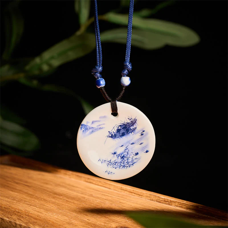 Buddha Stones con ciondolo dell'illuminazione in ceramica con simbolo di loto, simbolo etnico di peonia e fiori di pesco. - Image 20