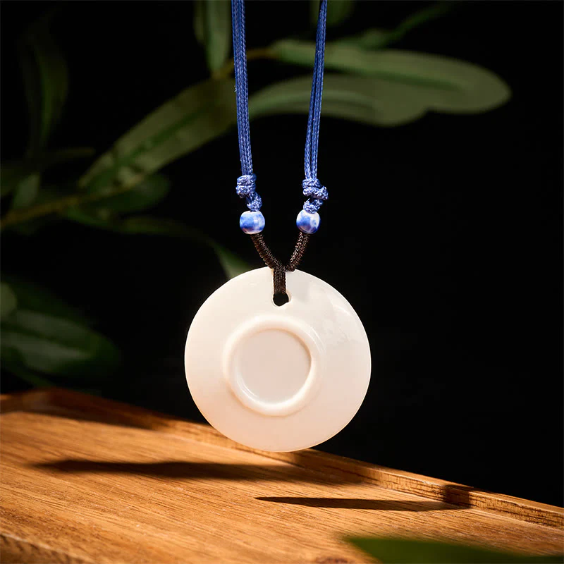 Buddha Stones con ciondolo dell'illuminazione in ceramica con simbolo di loto, simbolo etnico di peonia e fiori di pesco. - Image 21