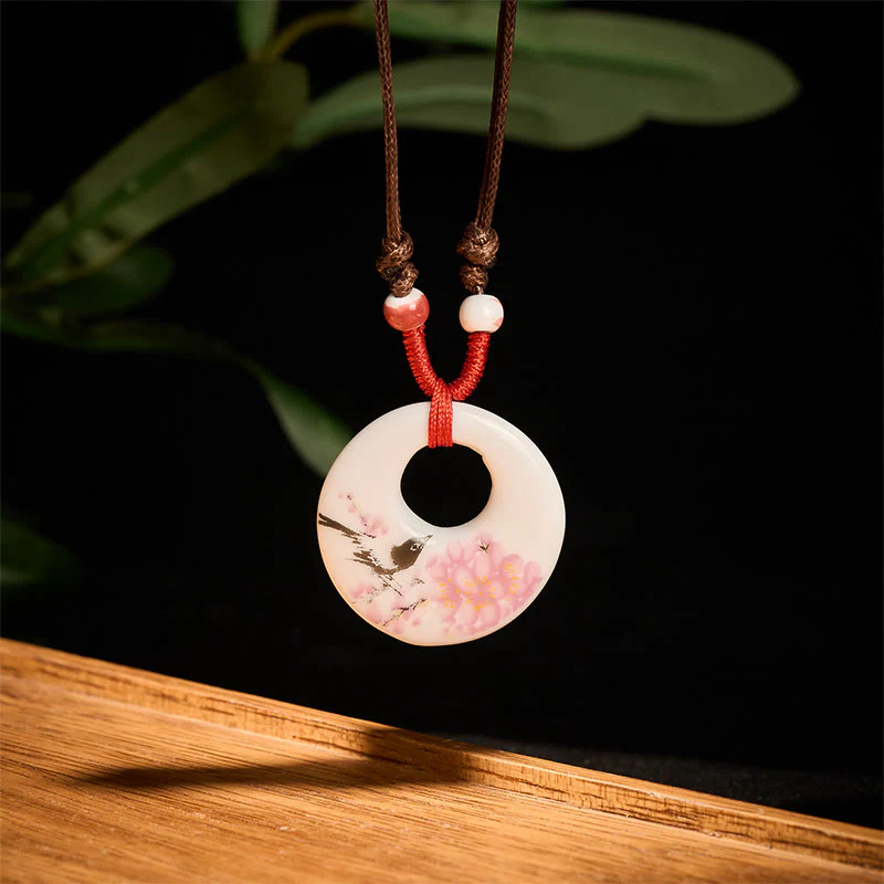 Buddha Stones con ciondolo dell'illuminazione in ceramica con simbolo di loto, simbolo etnico di peonia e fiori di pesco. - Image 25