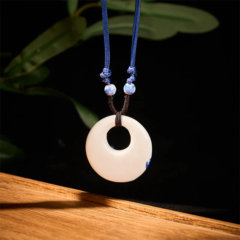 Buddha Stones con ciondolo dell'illuminazione in ceramica con simbolo di loto, simbolo etnico di peonia e fiori di pesco. - Image 8