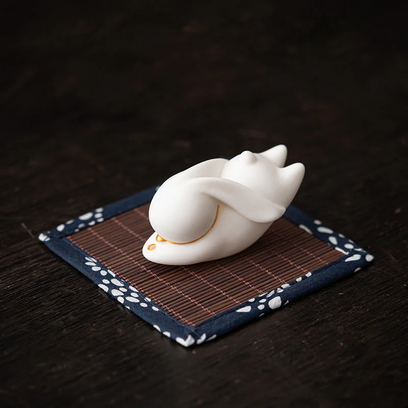 Buddha Stones Coniglio volante Tappetino di bambù Bruciatore di incenso in ceramica curativo Decorazione da scrivania - Image 13