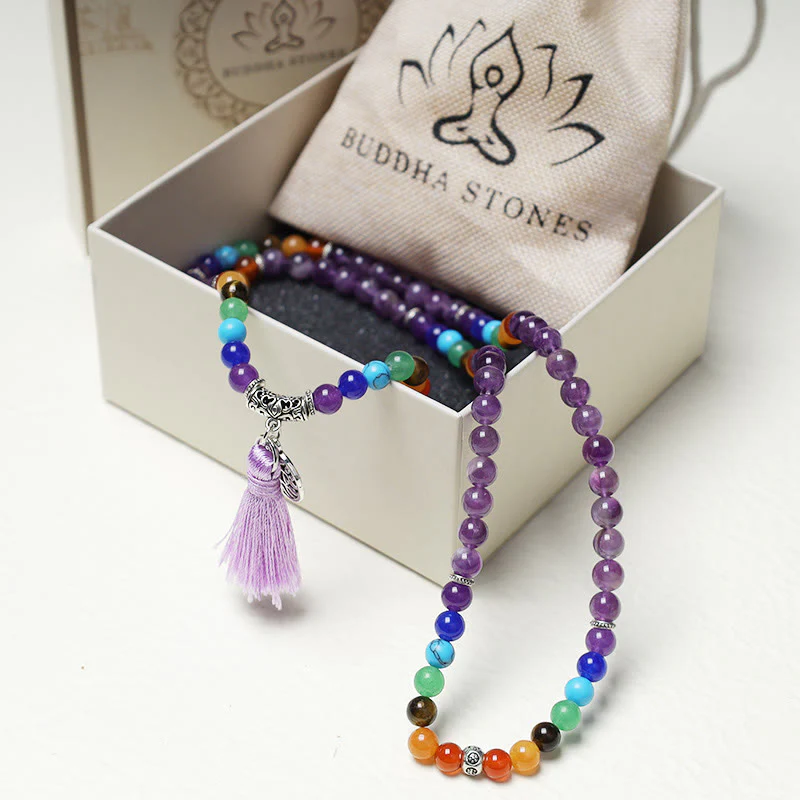 Buddha Stones, cristalli curativi, Mala, perline da preghiera, 108 bracciali multistrato per meditazione e guarigione - Image 7