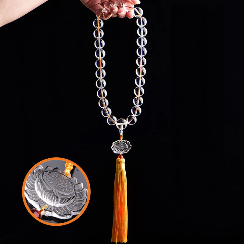 Buddha Stones Cristallo bianco naturale Loto Mala da polso Meditazione Nappe Mala tascabile Decorazione per auto
