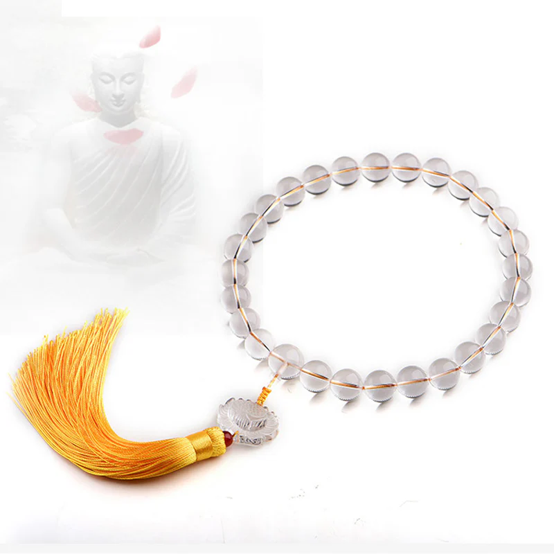Buddha Stones Cristallo bianco naturale Loto Mala da polso Meditazione Nappe Mala tascabile Decorazione per auto - Image 5