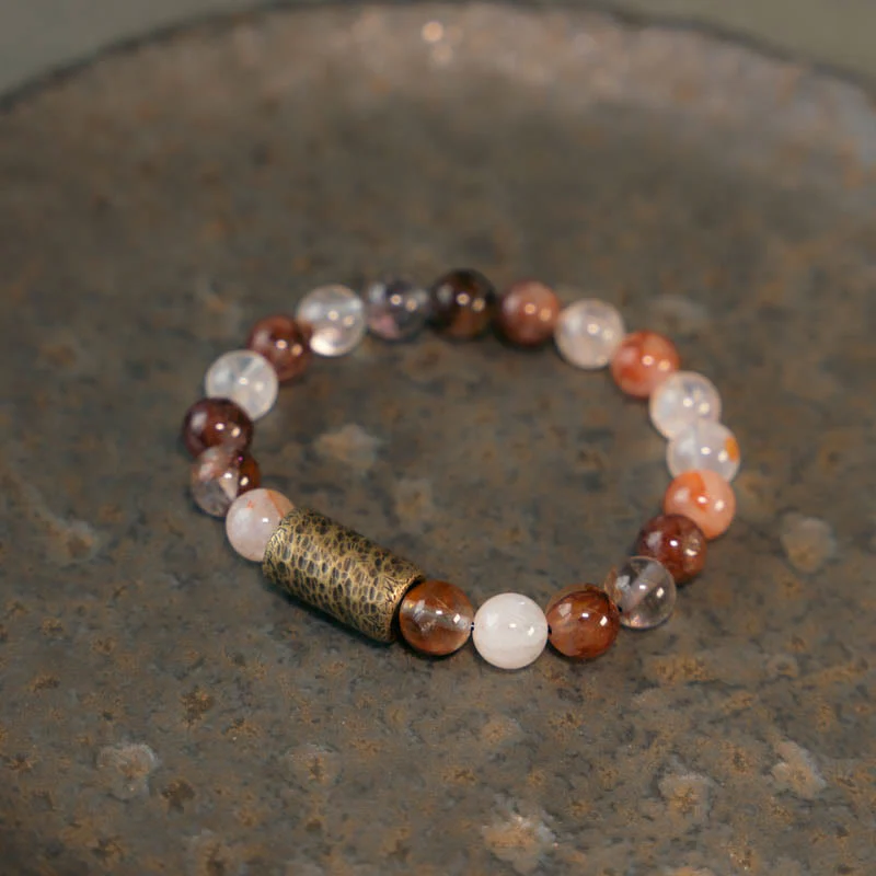 Buddha Stones Cristallo bianco Quarzo ematoide rosso Quarzo rutilato oro Braccialetto di protezione Phantom viola - Image 10