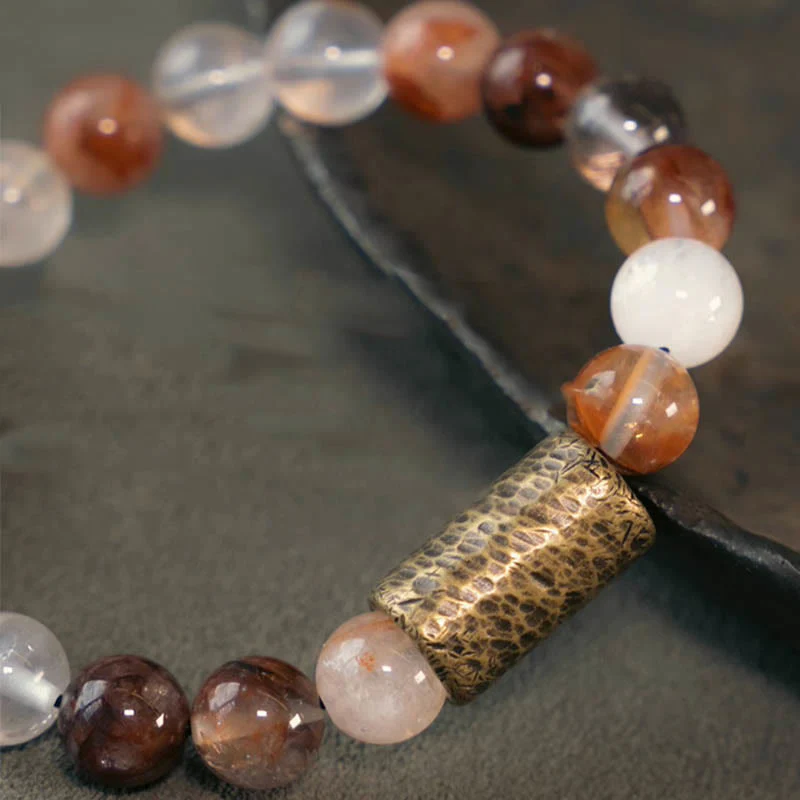 Buddha Stones Cristallo bianco Quarzo ematoide rosso Quarzo rutilato oro Braccialetto di protezione Phantom viola - Image 13