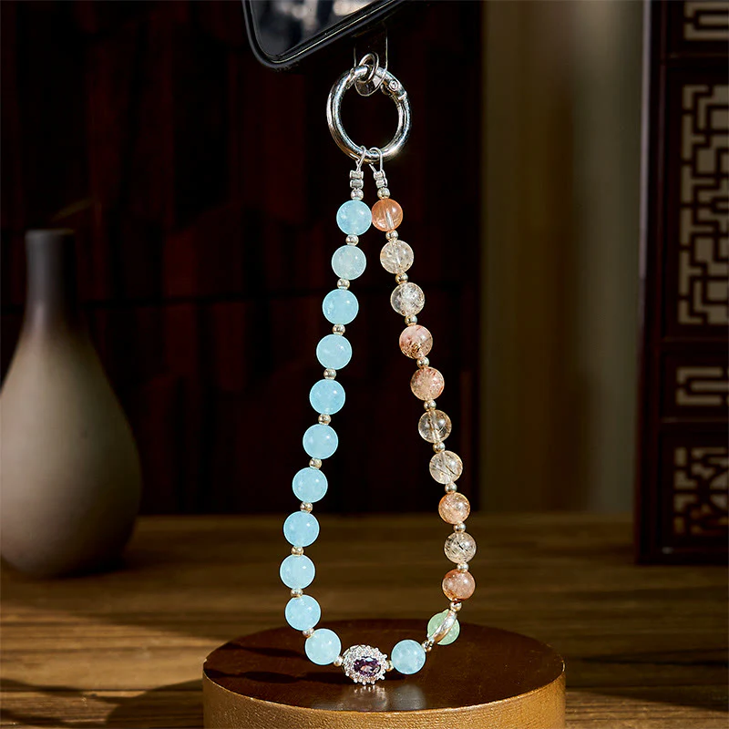 Buddha Stones da 8 mm, calcedonio blu, super sette cristalli energetici, portachiavi, decorazione da appendere al telefono - Image 3