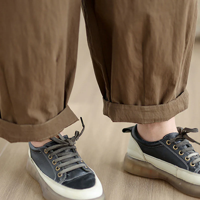 Pantaloni da donna con elastico in vita, casual, tinta unita, con un bottone superiore e tasche , Buddha Stones - Image 11