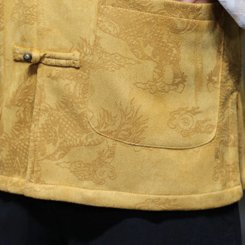 Buddha Stones da uomo con bottoni a forma di rana, camicia con tasche, abito cinese di Capodanno, stampa Kirin - Image 11