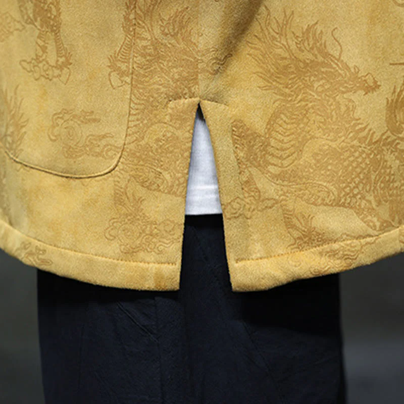 Buddha Stones da uomo con bottoni a forma di rana, camicia con tasche, abito cinese di Capodanno, stampa Kirin - Image 13