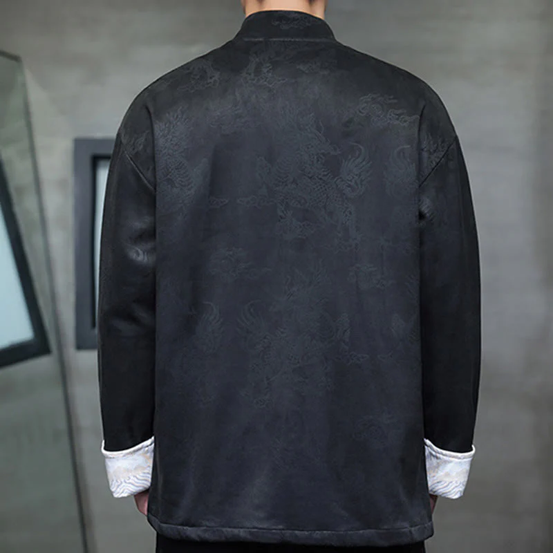 Buddha Stones da uomo con bottoni a forma di rana, camicia con tasche, abito cinese di Capodanno, stampa Kirin - Image 18