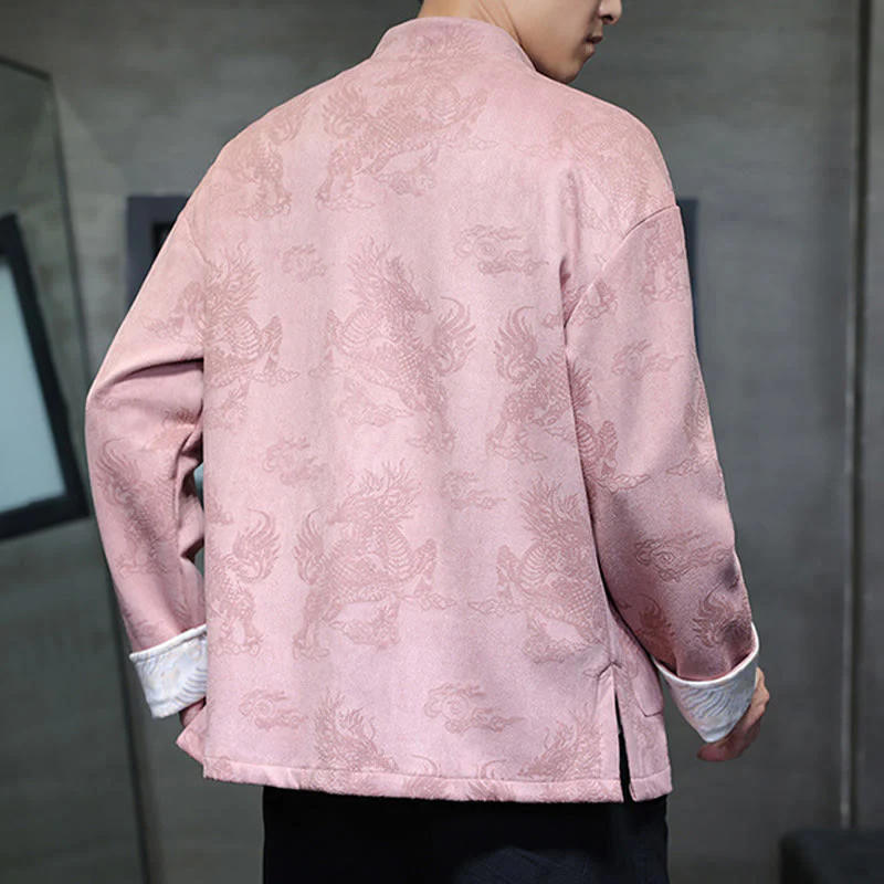 Buddha Stones da uomo con bottoni a forma di rana, camicia con tasche, abito cinese di Capodanno, stampa Kirin - Image 34