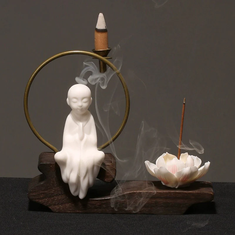 Buddha Stones Decorazione bruciatore di incenso in ceramica per meditazione curativa a forma di loto - Image 10