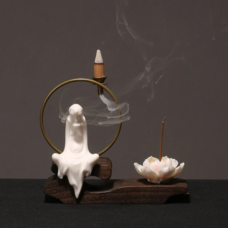 Buddha Stones Decorazione bruciatore di incenso in ceramica per meditazione curativa a forma di loto - Image 11