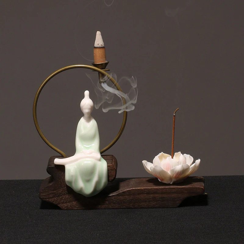 Buddha Stones Decorazione bruciatore di incenso in ceramica per meditazione curativa a forma di loto - Image 12