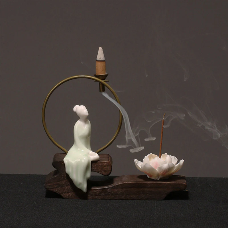 Buddha Stones Decorazione bruciatore di incenso in ceramica per meditazione curativa a forma di loto - Image 13