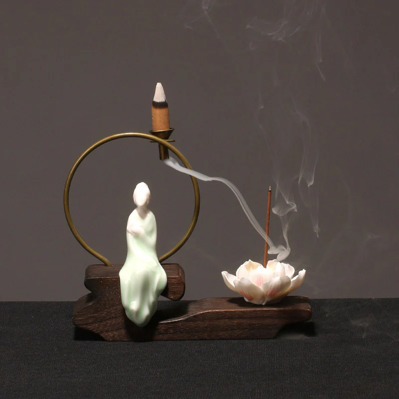 Buddha Stones Decorazione bruciatore di incenso in ceramica per meditazione curativa a forma di loto - Image 14