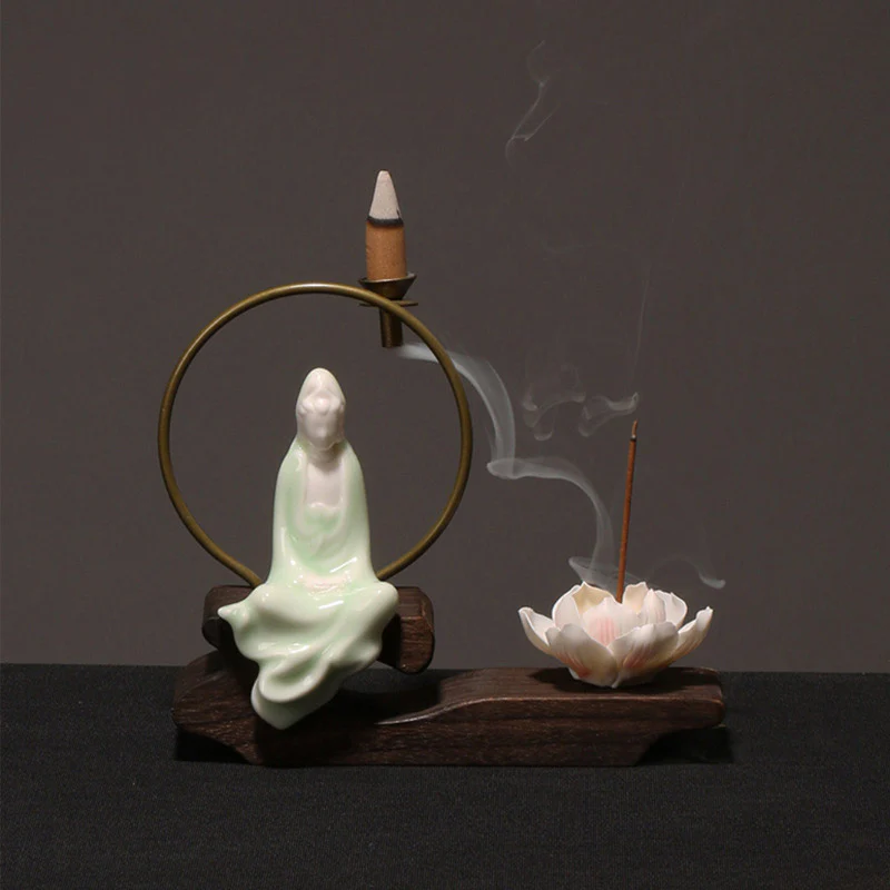 Buddha Stones Decorazione bruciatore di incenso in ceramica per meditazione curativa a forma di loto - Image 16