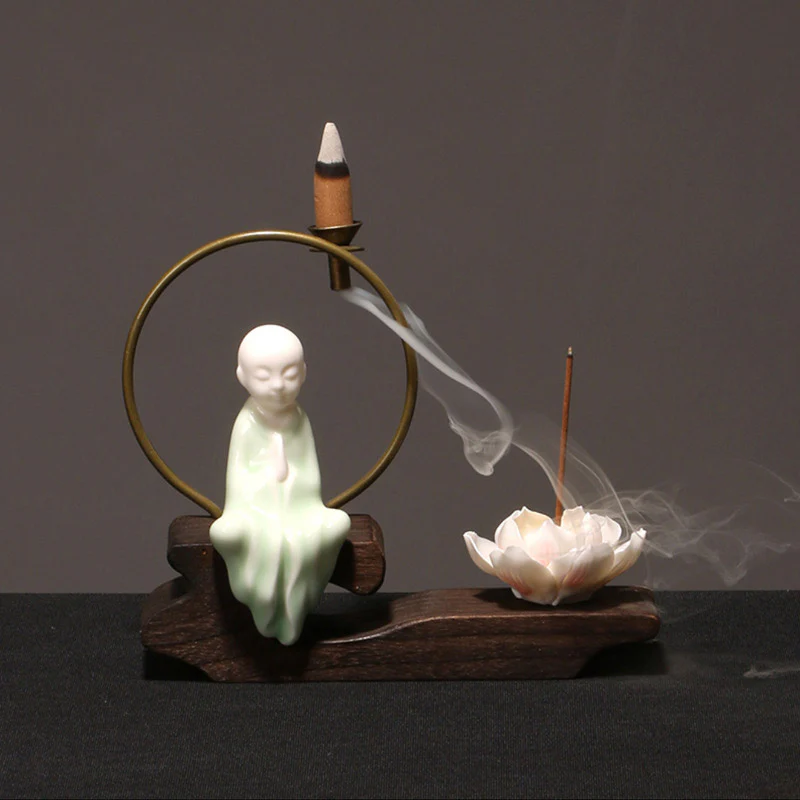 Buddha Stones Decorazione bruciatore di incenso in ceramica per meditazione curativa a forma di loto - Image 17
