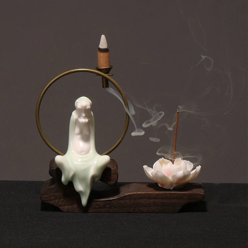 Buddha Stones Decorazione bruciatore di incenso in ceramica per meditazione curativa a forma di loto - Image 18